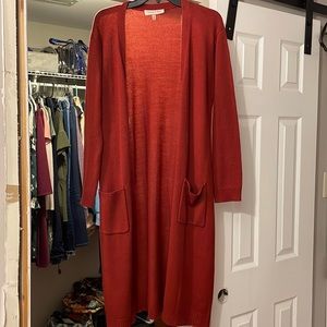 Red Open Front Cardigan